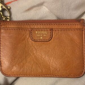 Fossil Cognac Leather Zip Card Pouch